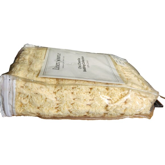 Linen Source Chic Chenille Standard Pillow Sham Yellow Tufted Stripe w/ Fringe - Picture 5 of 6